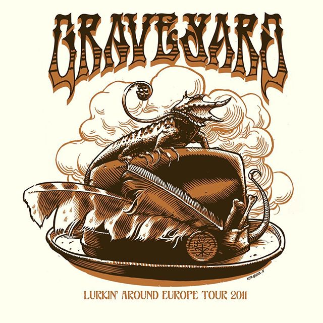 just found my friends @graveyardmusic here, so let's have a little #throwbackthursday to years ago when I designed their voodoo-ish European Tour shirt. 🎸
#rock #shirt #illustration #lizard #psychedelic #blues #stonerrock #rickgriffin #2011 #penandink #music #sweden #tbt