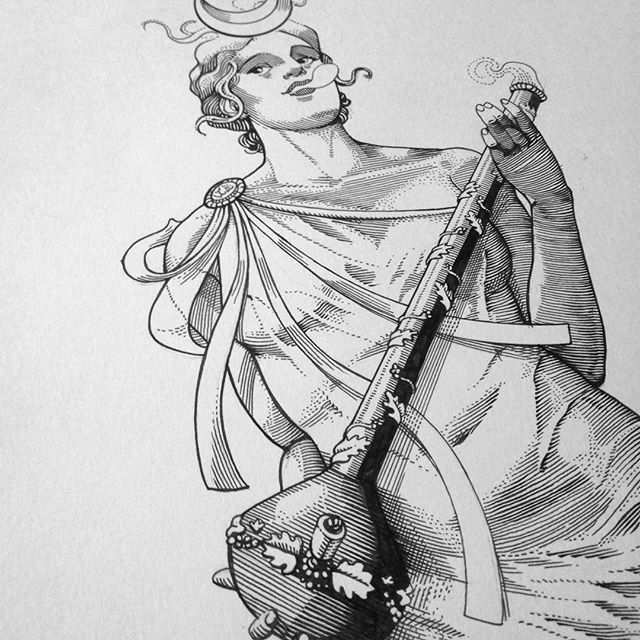Still work in progress on this. #wip #workinprogress #etching #illustration #goddess #penandinkdrawing #deco # stoner #figure #weed #crescent #smoke