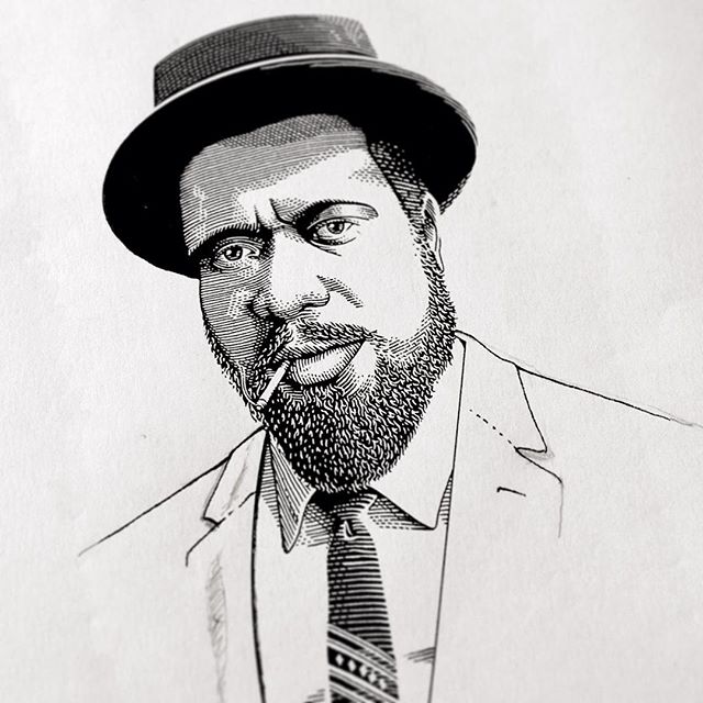 ... And another #workinprogress for a master of jazz #portrait. 🎹🎶
.
#TheloniousMonk #jazz