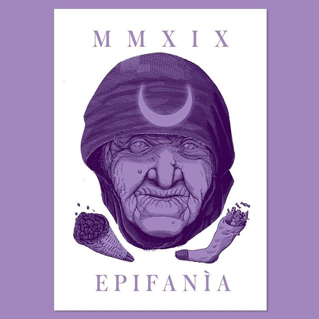 Happy Holidays!

This time my non-catholic holiday card is dedicated to one of the oldest and most syncretic figures of western festivities, the #Befana 
Its origins are unsure and the myth dates back to the night of times, one of the most common interpretation tends to assimilate her to the #Saturn the elder myth but in a female form, probably associated with goddess Diana (hence the crescent #moon i’ve places on her forehead).
-
 A figure symbolizing the death of the old year with her crone appeareance and the rebirth in the new one with the distribution of gifts. Even elder traditions told stories of magical female figures flying over the winter fields, making them fertile for the next season (this probably explains the flying broom of the Befana). What is sure about her is that the Befana is Rome’s oldest and most beloved, present, holiday figure; she’s awaited every 6th of January to bring children coal or sweets and fruits, depending on if they’ve behaved good or bad during the past year.
-
Her celebration closes with a bang the traditional italian #holidays calendar in a magical, somewhat spooky, way.
-
Again, happy Holidays everyone!
🌙👵🏻🎁